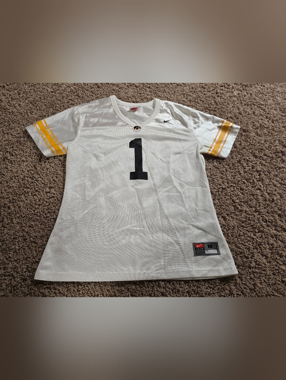 Nike Iowa White #1 Football Jersey with Black and Gold Accents